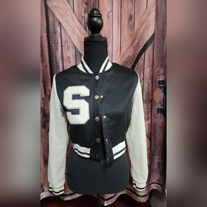 SHEIN Letter Patched Crop Varsity Jacket